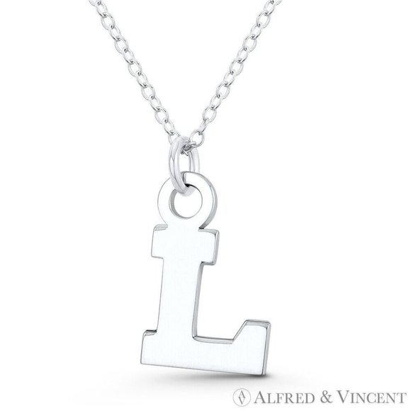 Initial Letter "L" 22x12mm (0.8in x 0.5in) Charm Pendant in .925 Sterling Silver - Picture 1 of 1